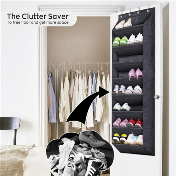 Over The Door Shoe Organizer Rack Hanging Closet Storage 8 Shelf Black - Picture 6 of 8
